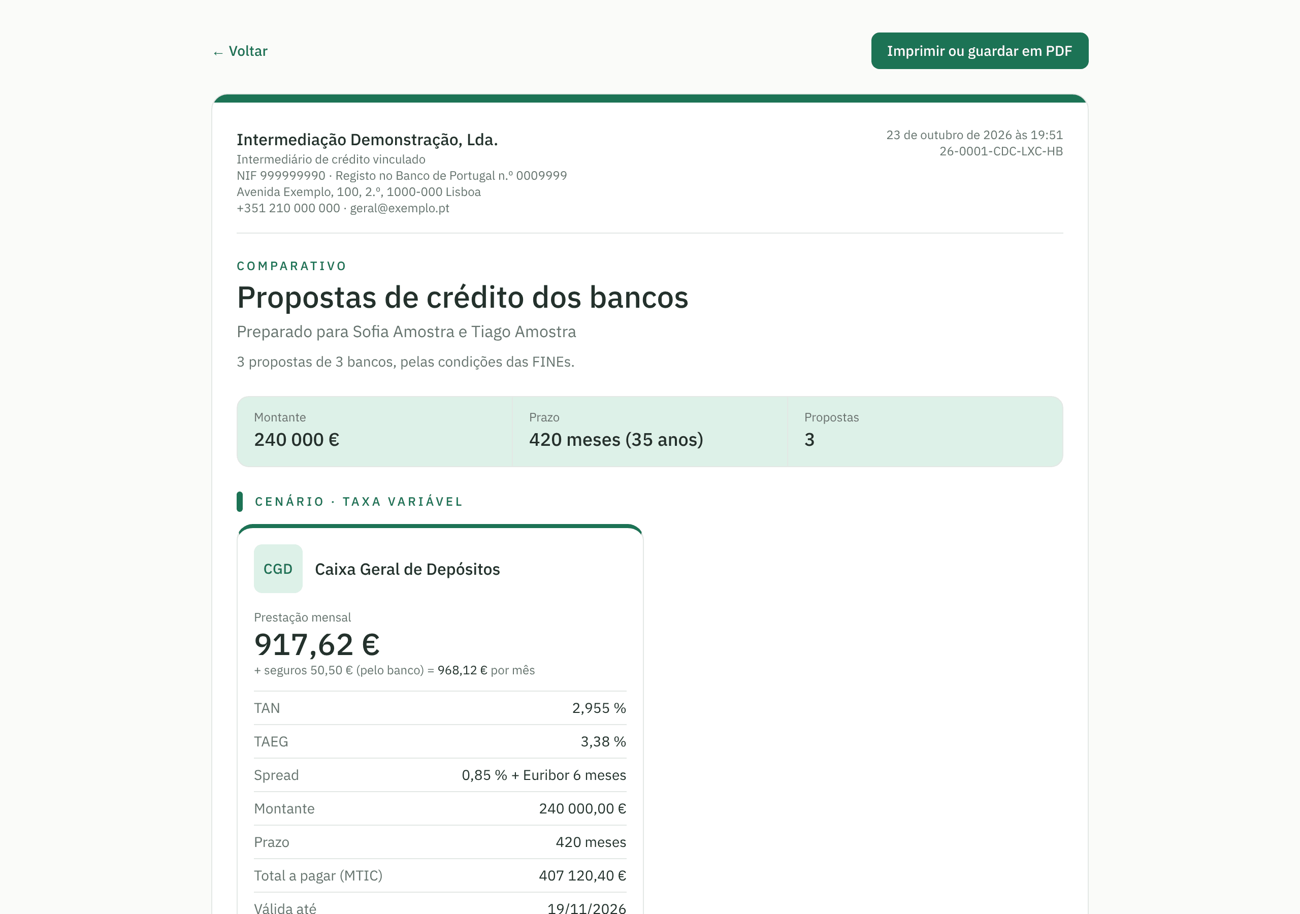 O comparativo das propostas para o cliente